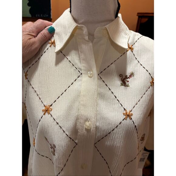 Alfred Dunner Embroidered Button-Up Top Whimsical Monkey Floral Details 10P NWT - Picture 10 of 14